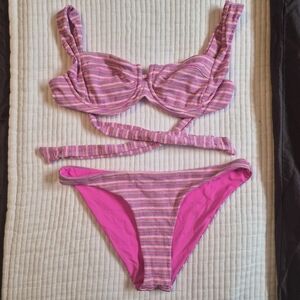 L SPACE Pink Striped Bikini Swim Set